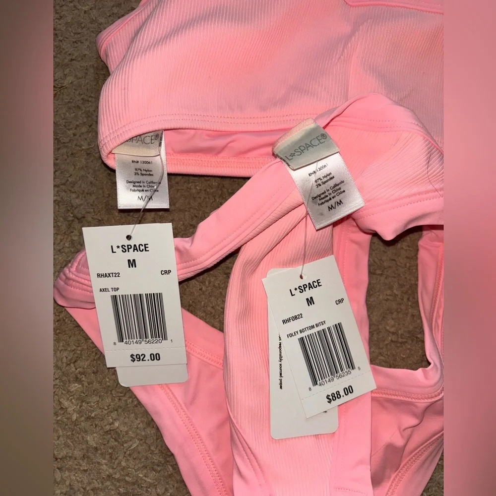 l*space Pink One-Shoulder Ribbed Bikini Set